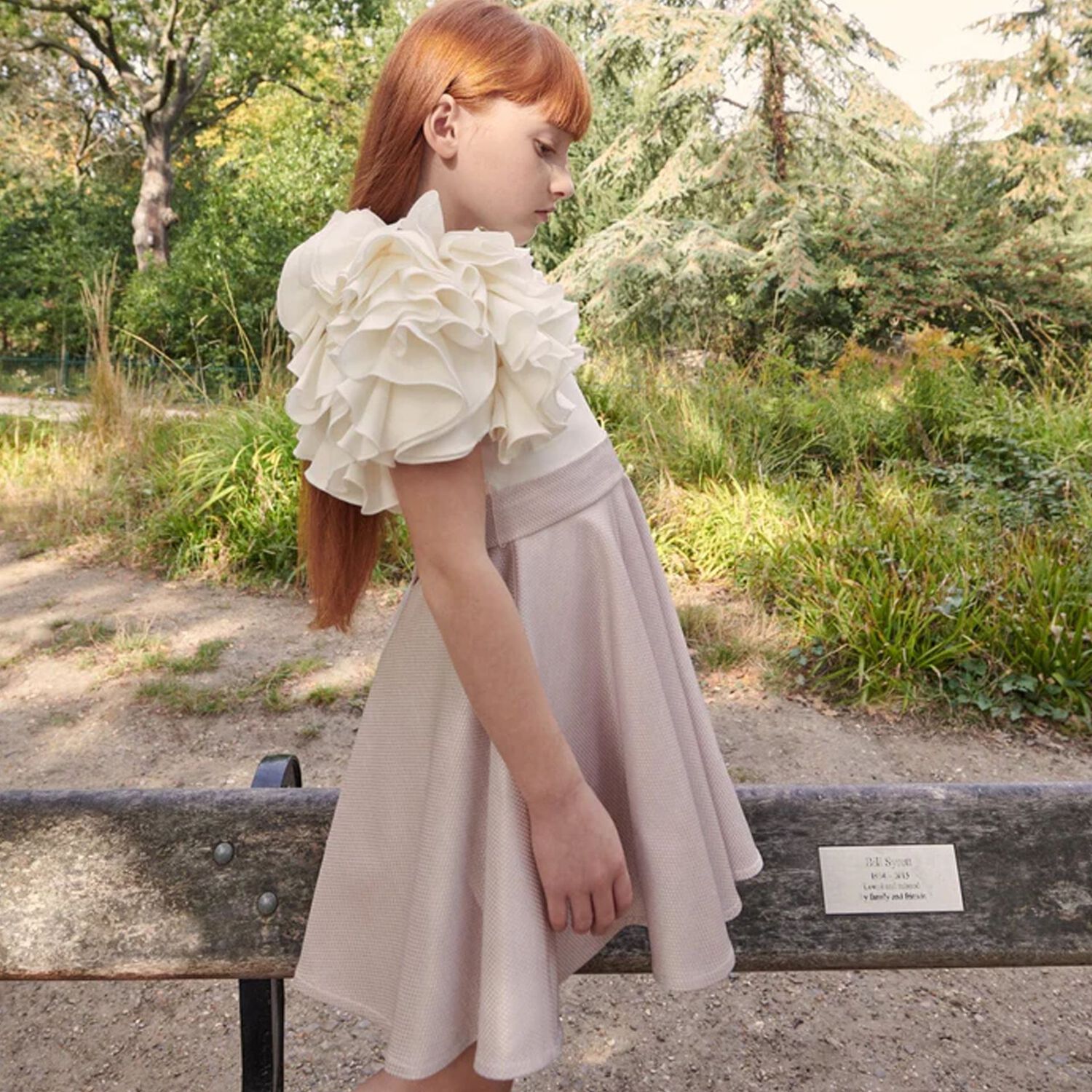 Girls White & Pink Jacquard Ruffle Dress, 1, hi-res