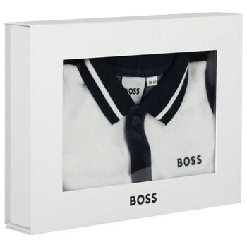 Baby Boys Navy Blue & White Logo Babygrow