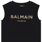 Girls Black & Gold Logo Dress, 2, hi-res