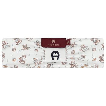 Baby Girls White Teddy Bear Logo Headband