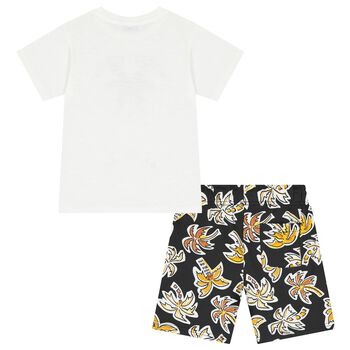 Boys White & Black Palm Tree Shorts Set