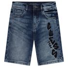 Blue Denim Logo Shorts, 1, hi-res