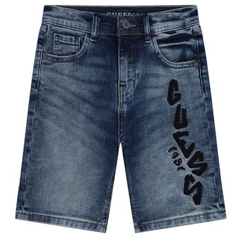 Blue Denim Logo Shorts