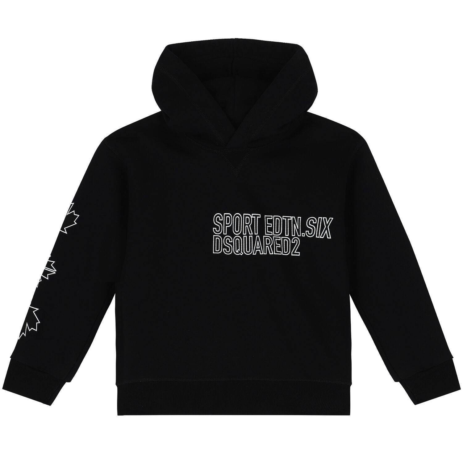 Black Maple Leaf print Logo Hooded Top, 1, hi-res