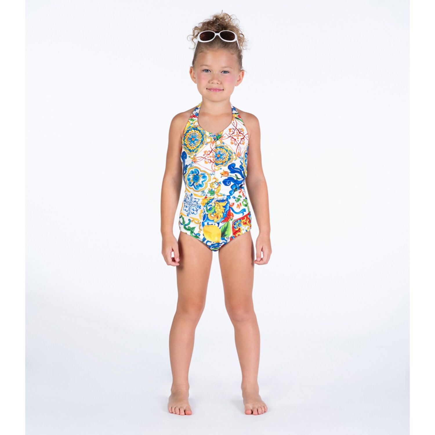 Girls Multi-Coloured Abstract Swimsuit, 1, hi-res