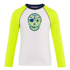 Boys White Skulls Long Sleeve Rash Vest UPF 50+, 1, hi-res