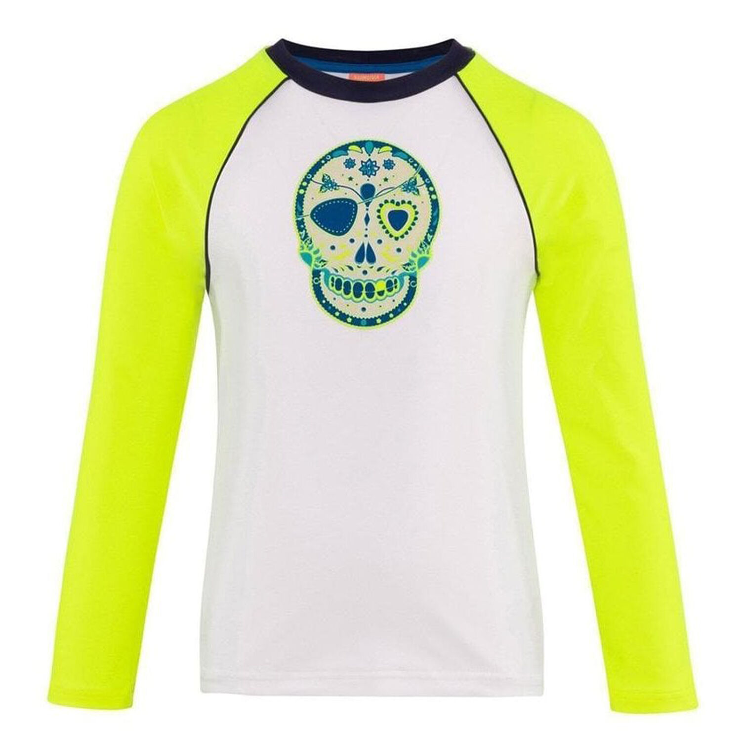 Boys White Skulls Long Sleeve Rash Vest UPF 50+, 1, hi-res
