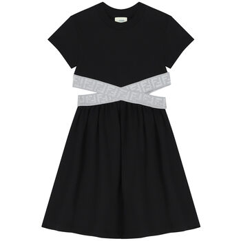 Girls Black & Grey Logo Dress