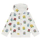 Younger Girls Ivory Flower Hooded Zip Up Top, 1, hi-res