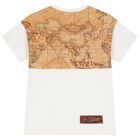 Boys White & Beige Geo Map Logo T-Shirt, 1, hi-res