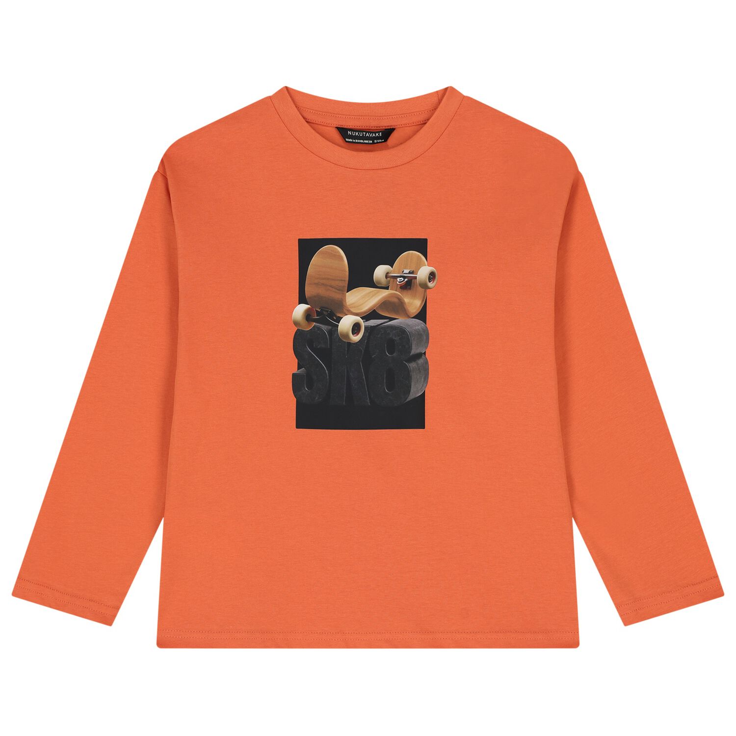 Boys Orange Skateboard Long Sleeve Top, 2, hi-res