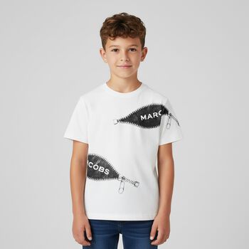 Boys Ivory Zipped Logo T-Shirt
