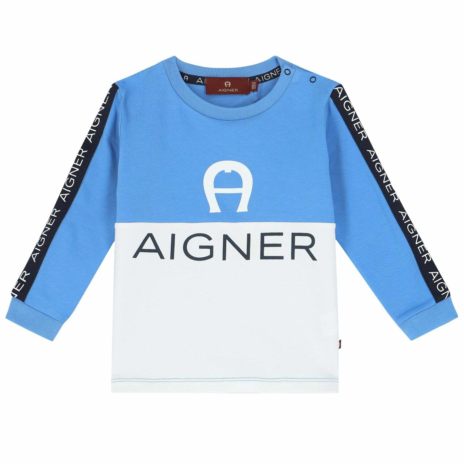 Younger Boys Blue & White Logo Long Sleeve Top, 3, hi-res image number null