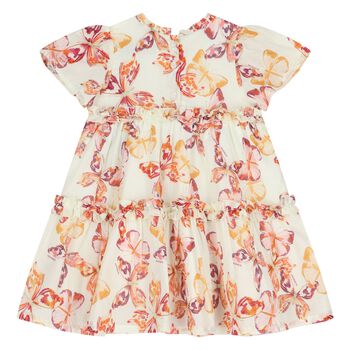 Younger Girls Ivory & Pink Butterflies Logo Dress