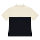 Boys Ivory & Navy Blue Logo Polo Shirt, 1, hi-res