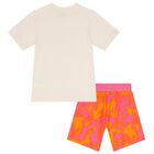 Girls Beige & Pink Trefoil Shorts Set, 1, hi-res