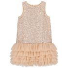 Girls Beige Embellished Tulle Dress, 2, hi-res
