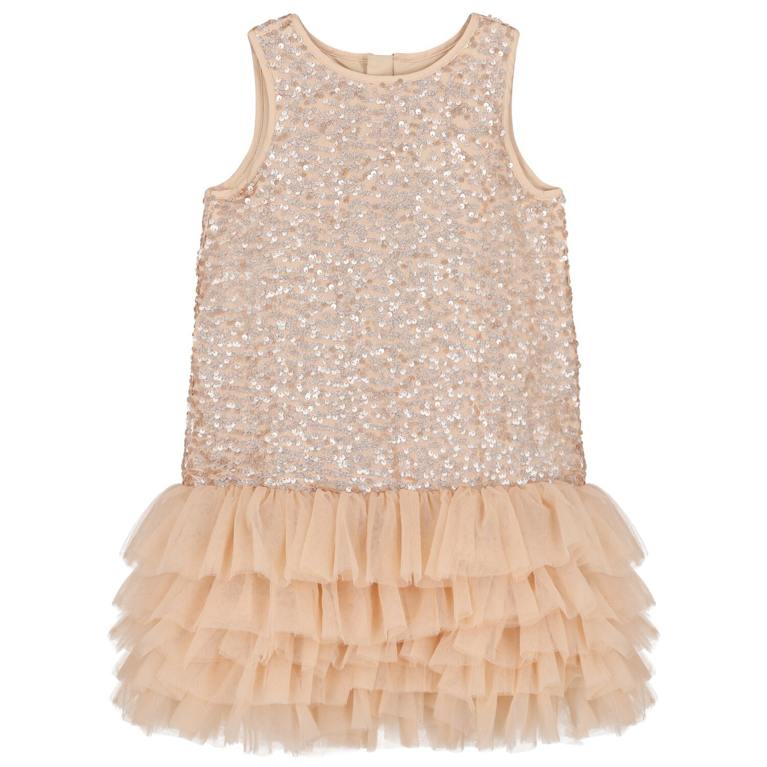 Girls Beige Embellished Tulle Dress, 2, hi-res image number null