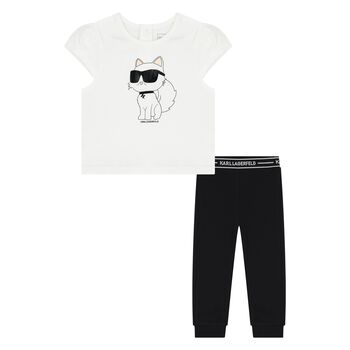 Girls White & Black Choupette Leggings Set