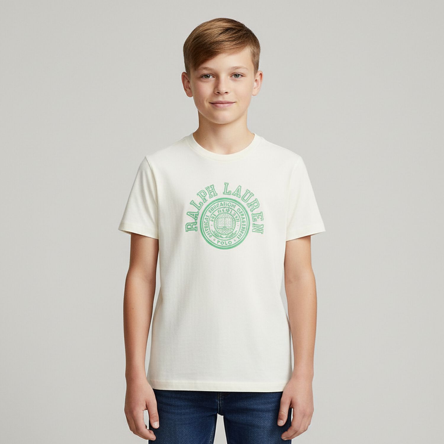 Boys Ivory Varsity Logo T-Shirt, 1, hi-res
