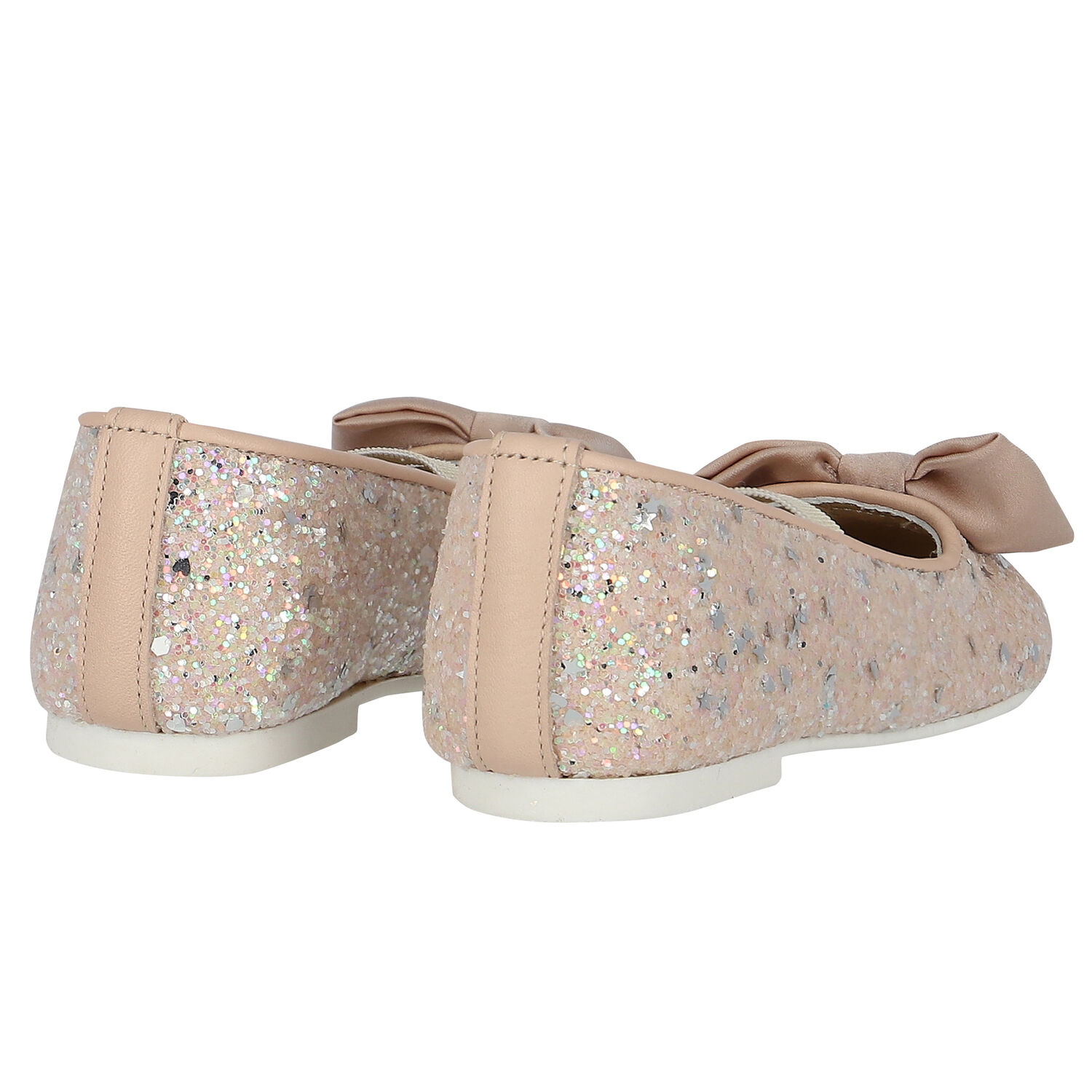 Girls Beige Embellished Bow Shoes, 1, hi-res