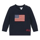 Baby Boys Navy Blue Flag Knitted Jumper, 1, hi-res