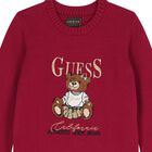 Girls Red Teddy Bear Knitted Sweatshirt, 1, hi-res
