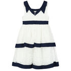 Girls White & Navy Lace Dress, 1, hi-res