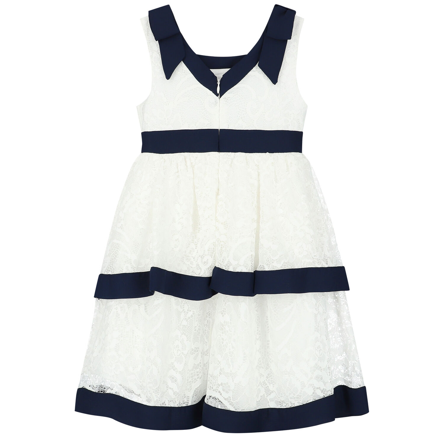 Girls White & Navy Lace Dress, 1, hi-res image number null