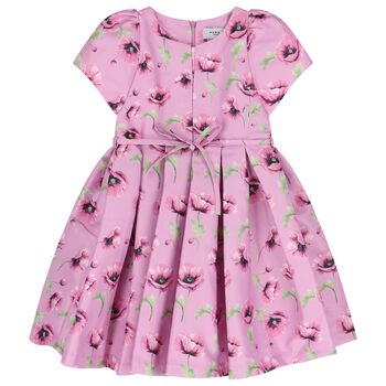 Girls Pink Floral Satin Dress