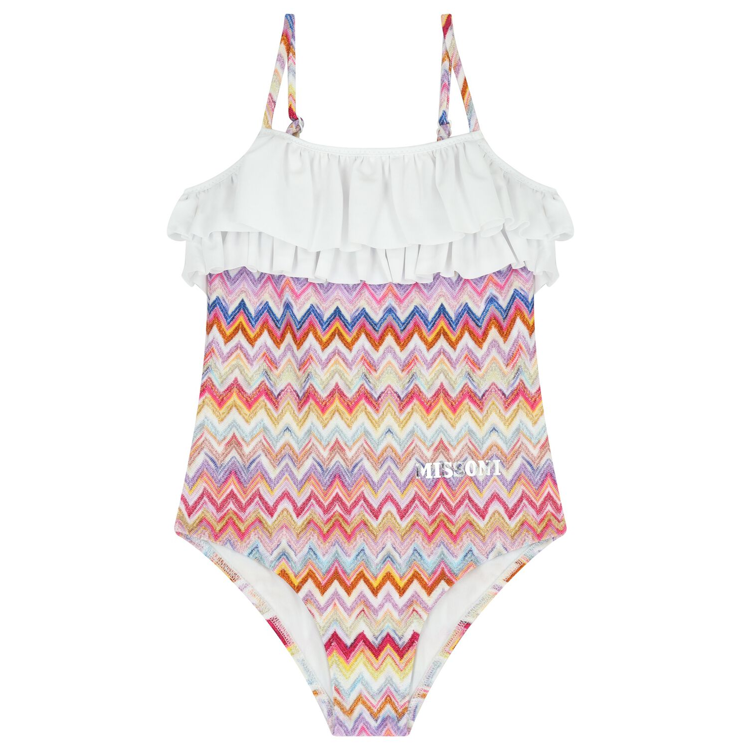 Girls Multi-Coloured Zig Zag Swimsuit, 1, hi-res