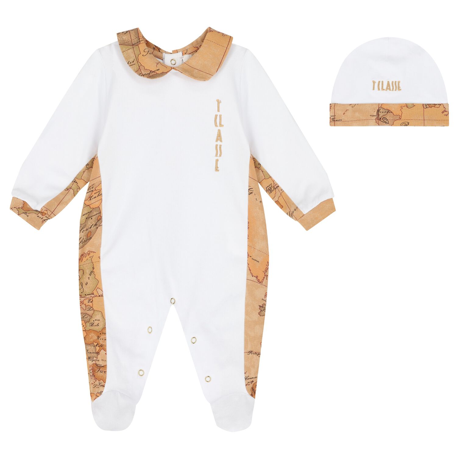 White & Beige Geo Map Babygrow Set, 1, hi-res