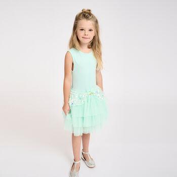 Girls Green Tulle & Sequin Dress