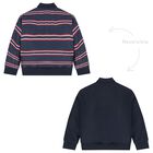 Boys Navy Blue Reversible Puffer Jacket, 1, hi-res