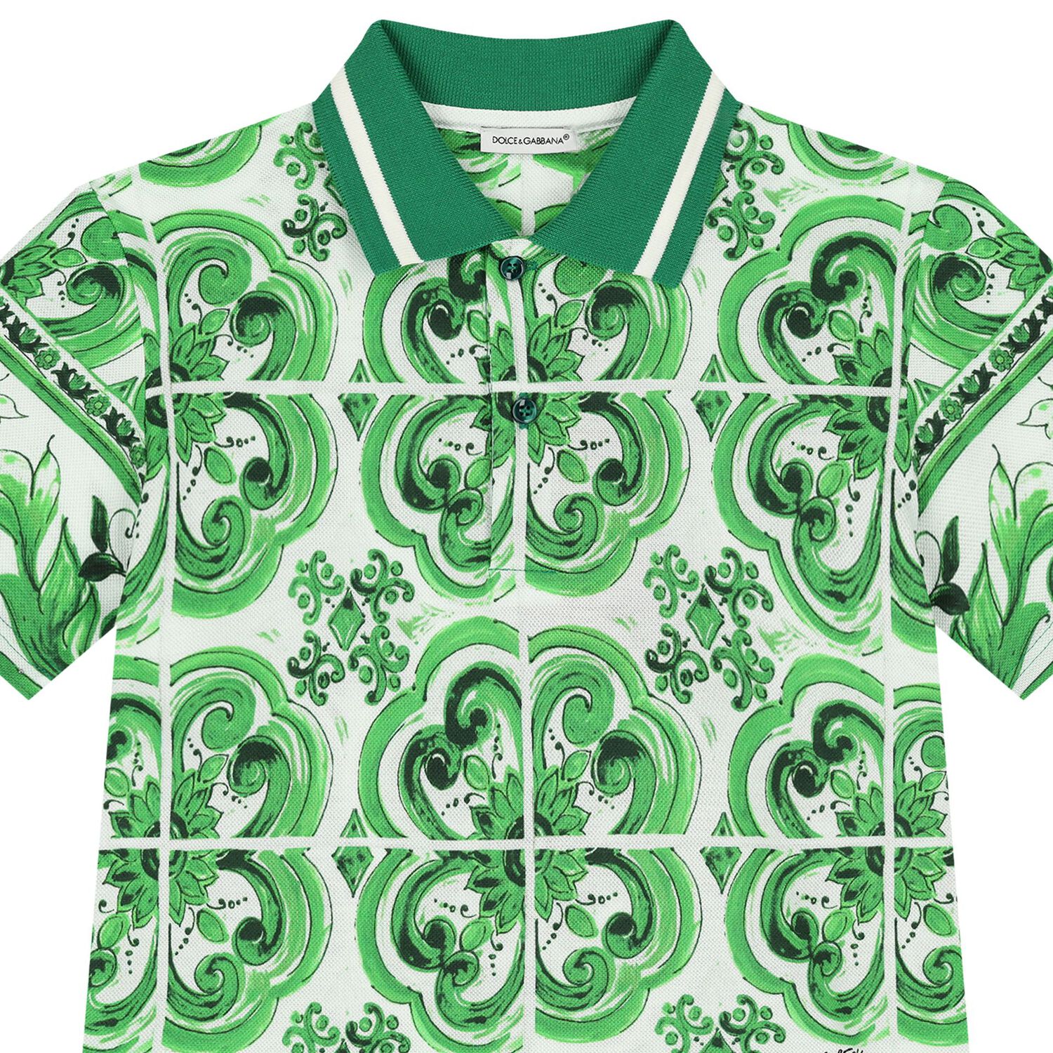 Boys Green & White Majolica Polo Shirt, 1, hi-res