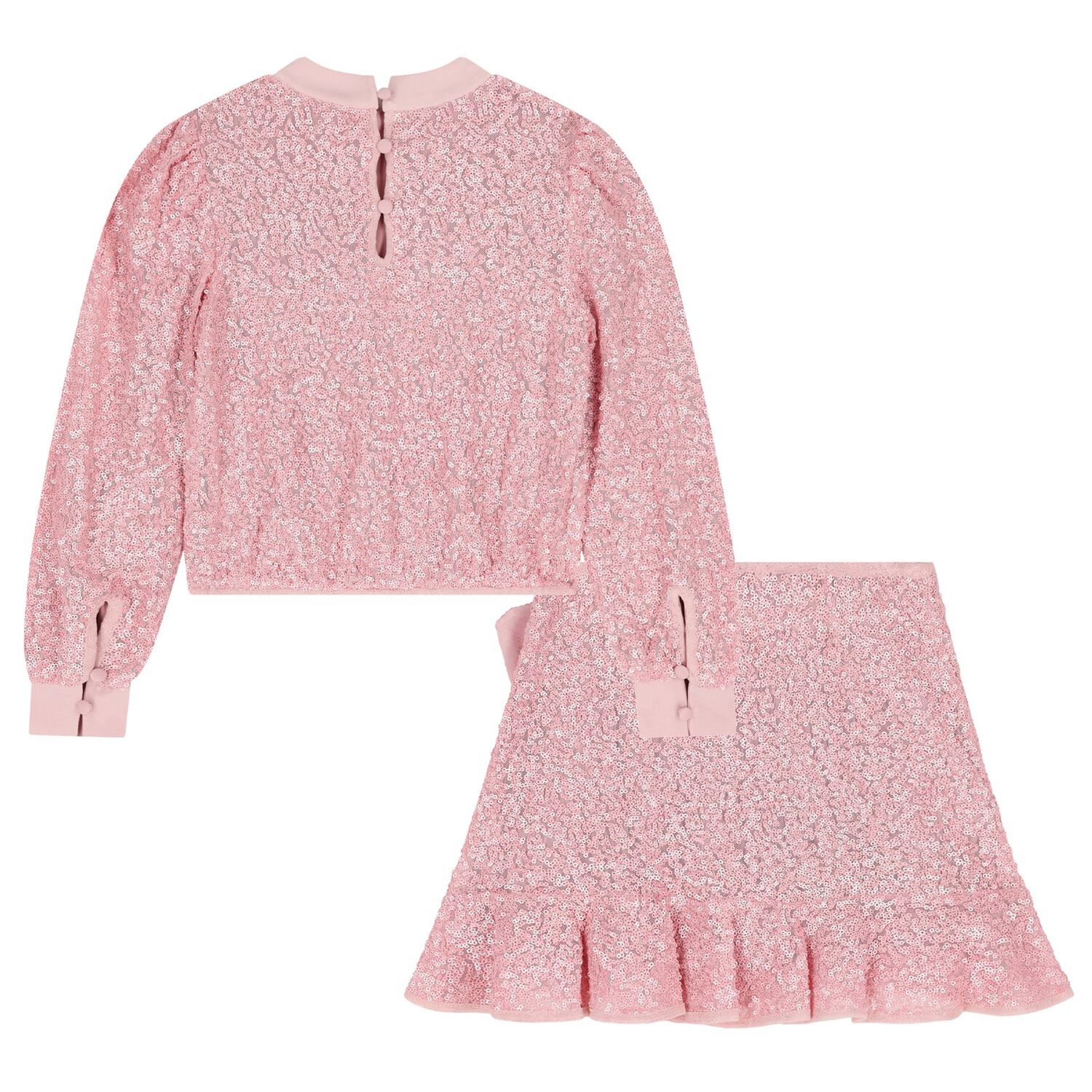 Girls Metallic Pink Sequin Skirt Set, 1, hi-res
