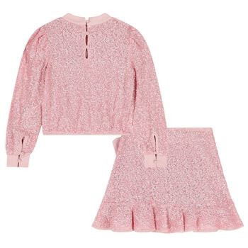 Girls Metallic Pink Sequin Skirt Set