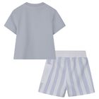 Baby Boys Blue & White Logo Shorts Set, 2, hi-res