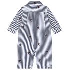 Baby Boys White & Blue Polo Bear Striped Romper, 1, hi-res