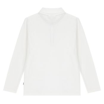 Boys White Logo Long Sleeve Polo Shirt