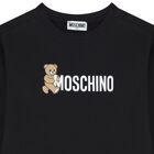 Girls Black Teddy Bear Logo Dress, 4, hi-res