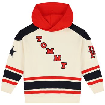 Boys Navy Blue, Red & Ivory Logo Hooded Top