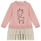 Younger Girls Pink & Beige Knitted Reindeer Dress, 2, hi-res