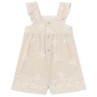 Younger Girls Beige Palm Tree Playsuit, 1, hi-res