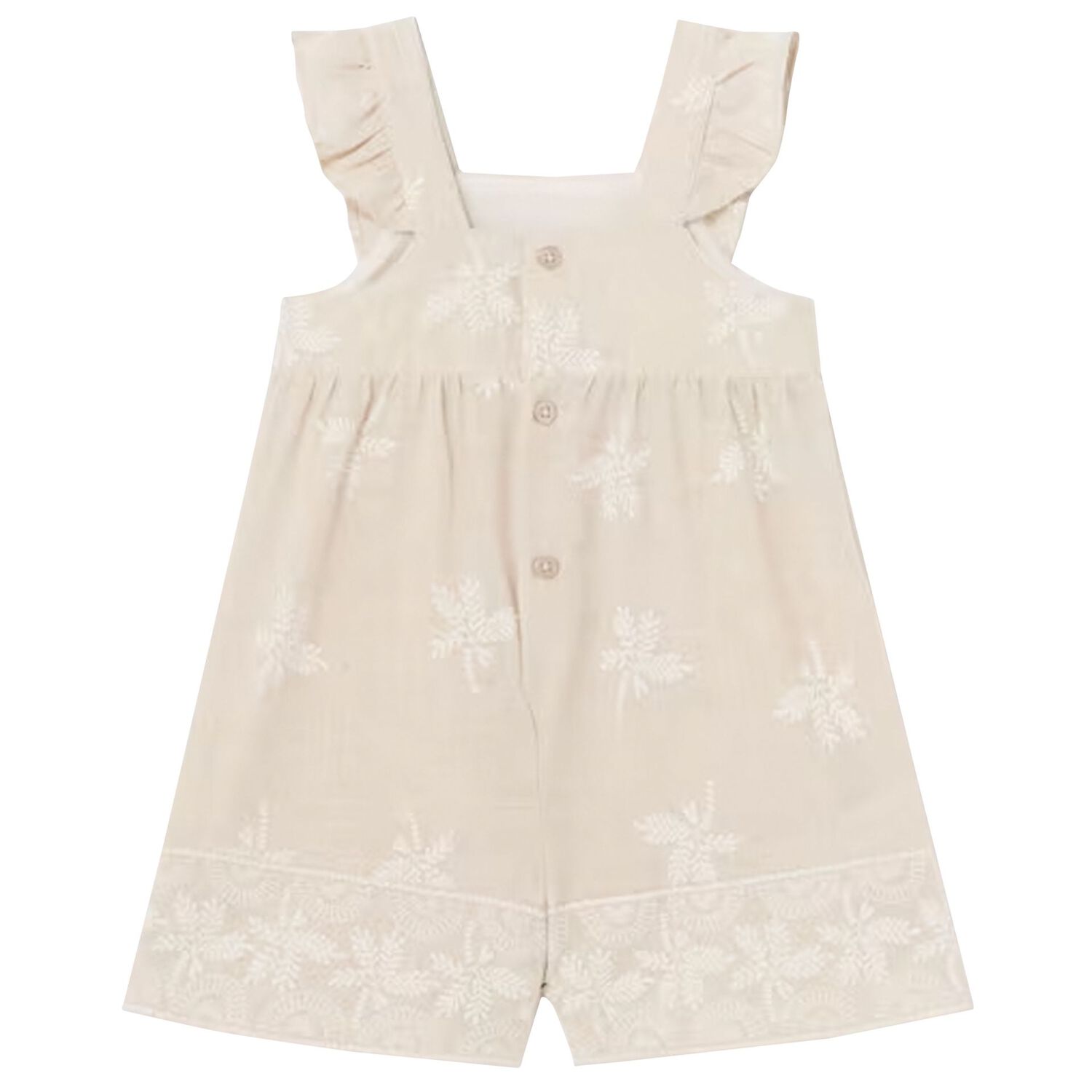 Younger Girls Beige Palm Tree Playsuit, 1, hi-res