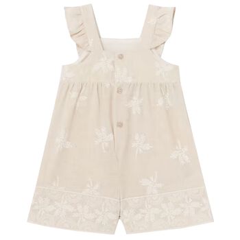 Younger Girls Beige Palm Tree Playsuit