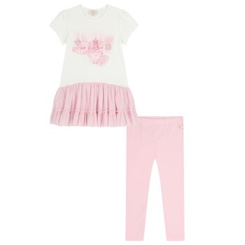 Girls Pink Diamantes Leggings Set