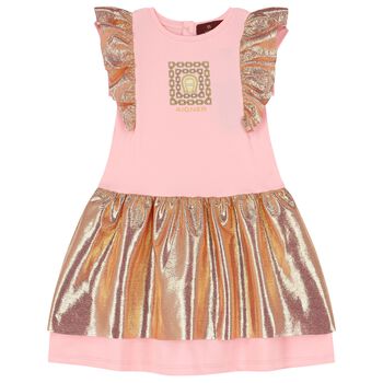 Girls Pink & Gold Logo Dress