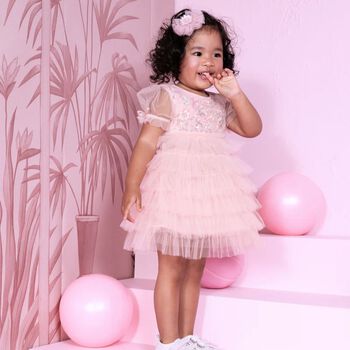 Baby Girls Pink Sequins Tulle Dress Set