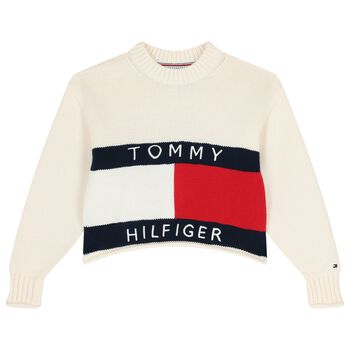 Girls Ivory Logo Knitted Sweater